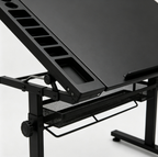 Table à dessin inclinable et réglable en hauteur 90 × 60 cm | Bureau de dessin en métal noir avec rangements intégrés et panier de stockage
