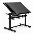 Table à dessin inclinable et réglable en hauteur 90 × 60 cm | Bureau de dessin en métal noir avec rangements intégrés et panier de stockage