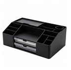 Boîte de rangement pour outils de dessin, organiseur de bureau noir avec tiroirs transparents