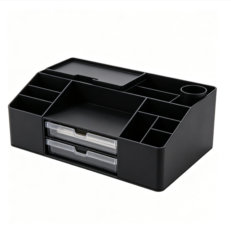 Boîte de rangement pour outils de dessin, organiseur de bureau noir avec tiroirs transparents