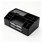 Boîte de rangement pour outils de dessin, organiseur de bureau noir avec tiroirs transparents
