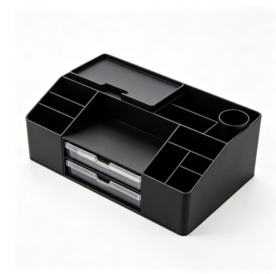 Boîte de rangement pour outils de dessin, organiseur de bureau noir avec tiroirs transparents