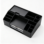 Boîte de rangement pour outils de dessin, organiseur de bureau noir avec tiroirs transparents