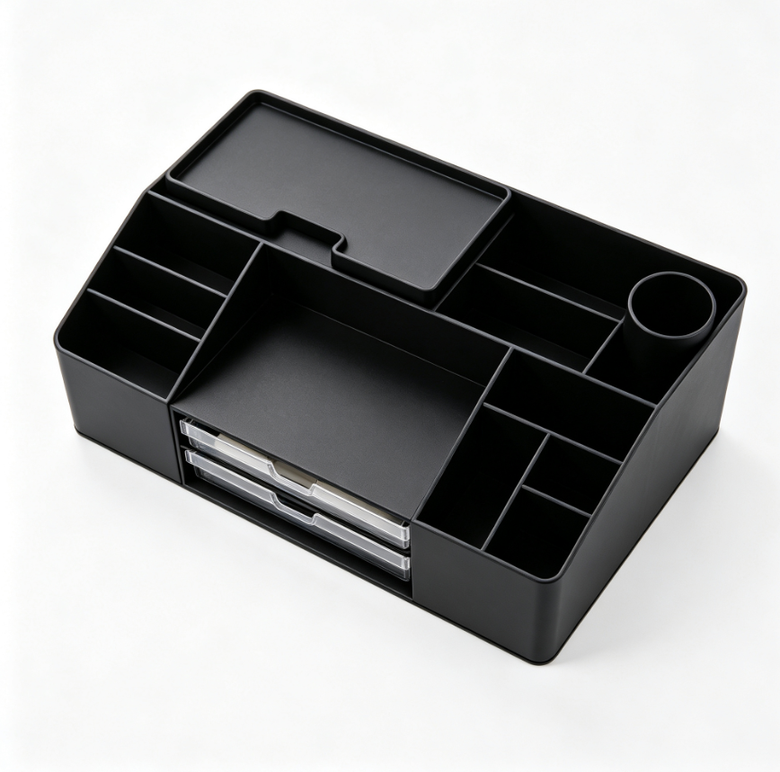Boîte de rangement pour outils de dessin, organiseur de bureau noir avec tiroirs transparents