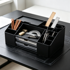 Boîte de rangement pour outils de dessin, organiseur de bureau noir avec tiroirs transparents