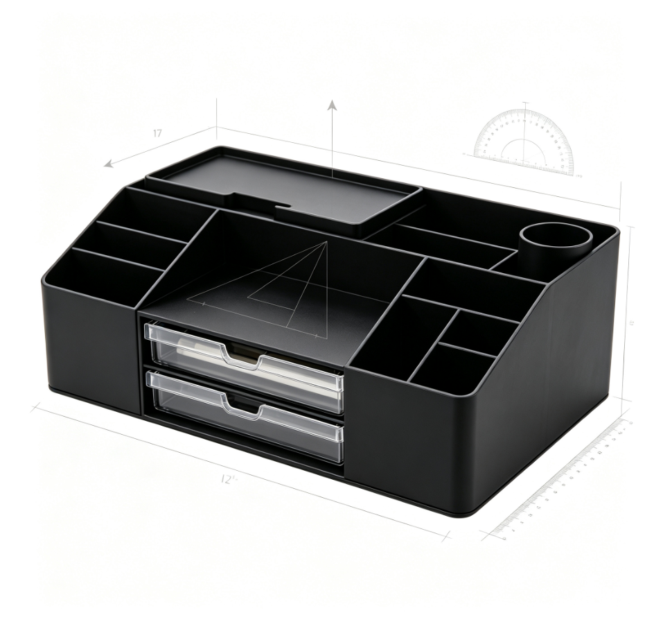 Boîte de rangement pour outils de dessin, organiseur de bureau noir avec tiroirs transparents