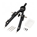 Compas de dessin technique professionnel en métal noir, kit avec pointes de rechange et boîte de rangement
