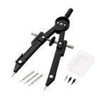 Compas de dessin technique professionnel en métal noir, kit avec pointes de rechange et boîte de rangement