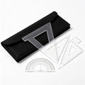 Kit règles de dessin technique transparent, équerres, rapporteur, règle en T, étui tissu noir pour architecture et planification