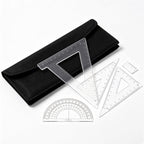 Kit règles de dessin technique transparent, équerres, rapporteur, règle en T, étui tissu noir pour architecture et planification