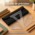 Kit règles de dessin technique transparent, équerres, rapporteur, règle en T, étui tissu noir pour architecture et planification