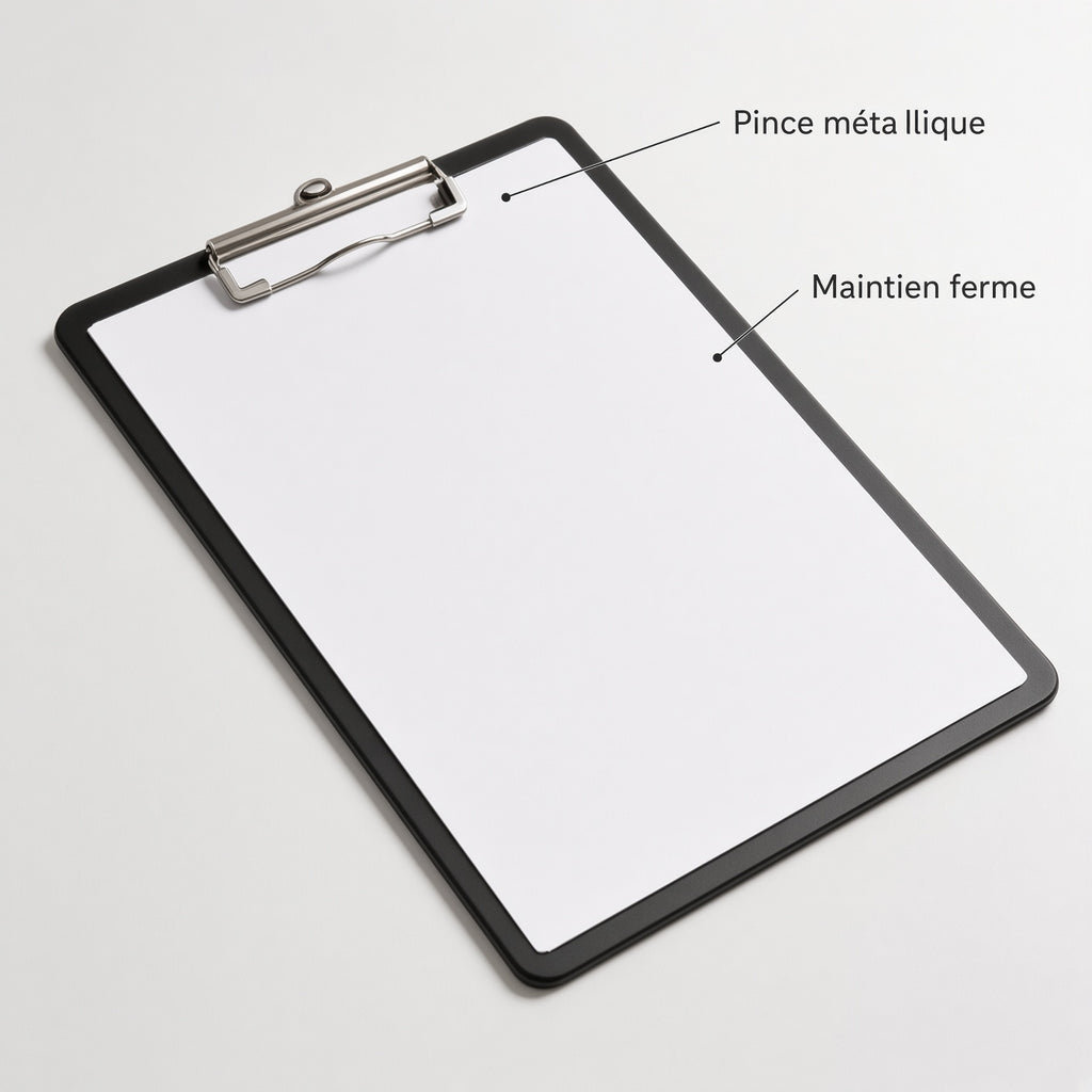 Porte-plan rigide A4 avec pince métallique, planche à dessin noire pour croquis sur site et travail en déplacement