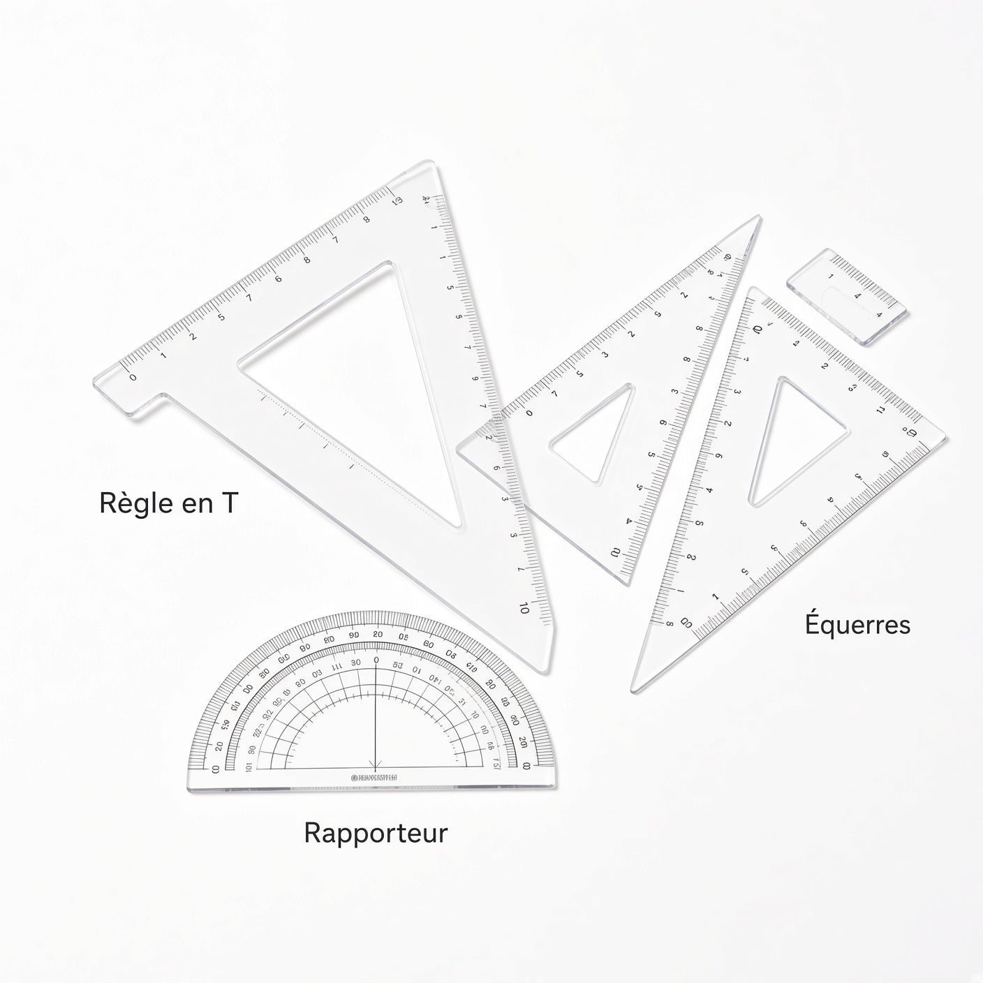 Kit règles de dessin technique transparent, équerres, rapporteur, règle en T, étui tissu noir pour architecture et planification