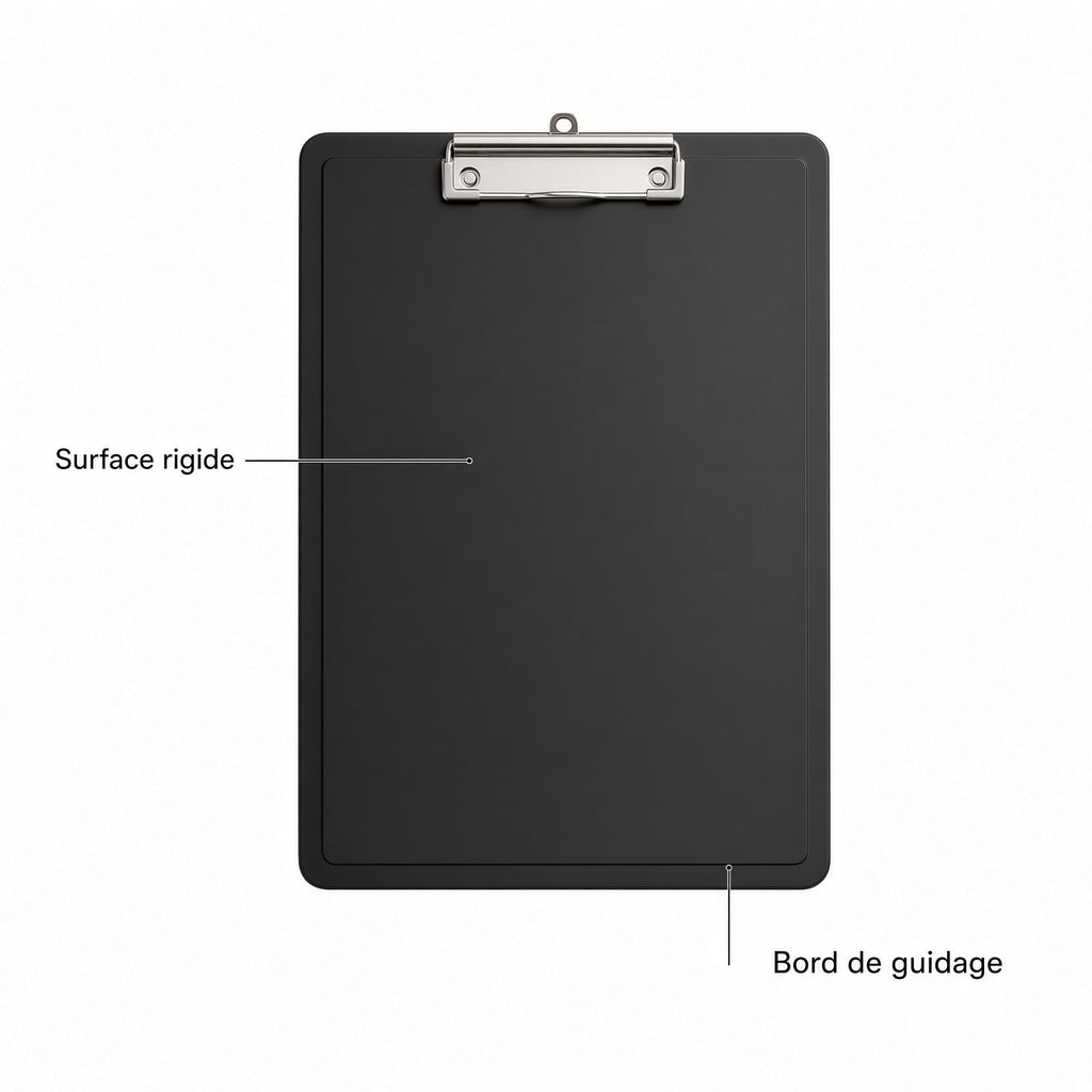 Porte-plan rigide A4 avec pince métallique, planche à dessin noire pour croquis sur site et travail en déplacement