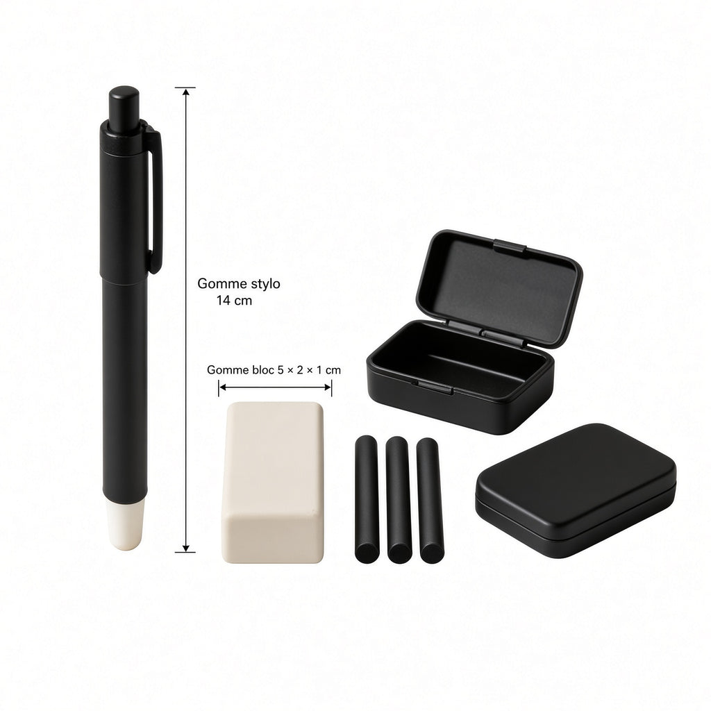 Kit gommes de dessin technique précision, gomme stylo + gomme bloc + recharges, pour architecture et croquis
