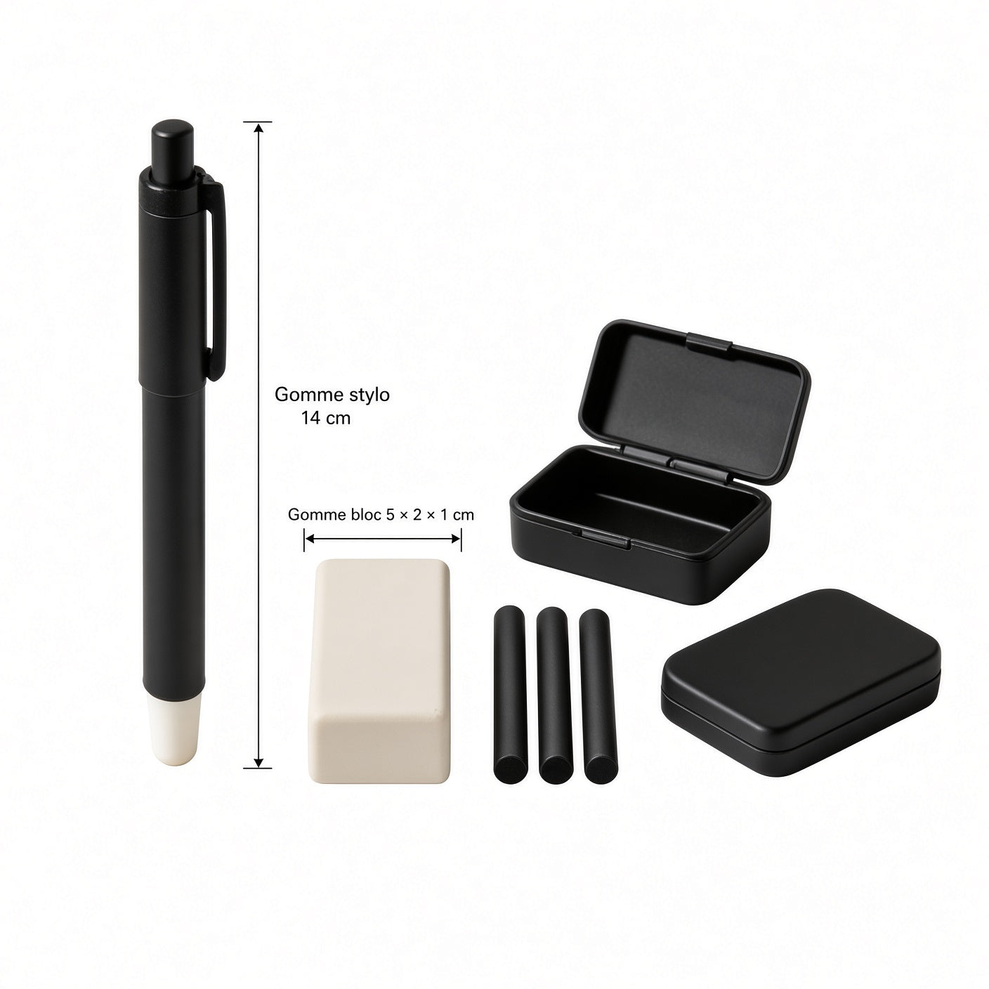 Kit gommes de dessin technique précision, gomme stylo + gomme bloc + recharges, pour architecture et croquis