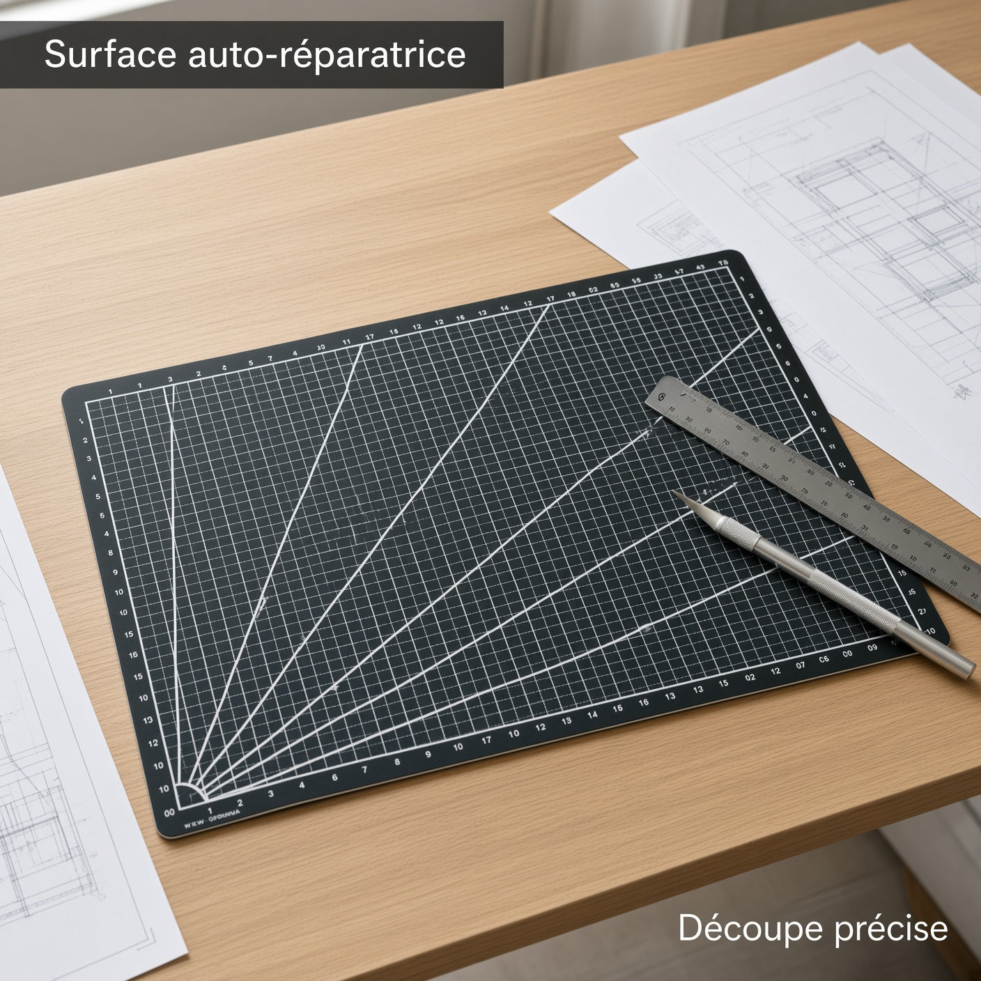 Tapis de découpe A4 auto-réparateur double face, grille de mesure, pour dessin technique et bureau
